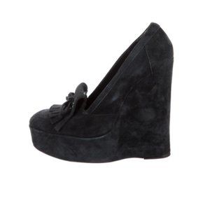BALENCIAGA Suede Fringe Trim Accent wedge Platforms - worn twice!